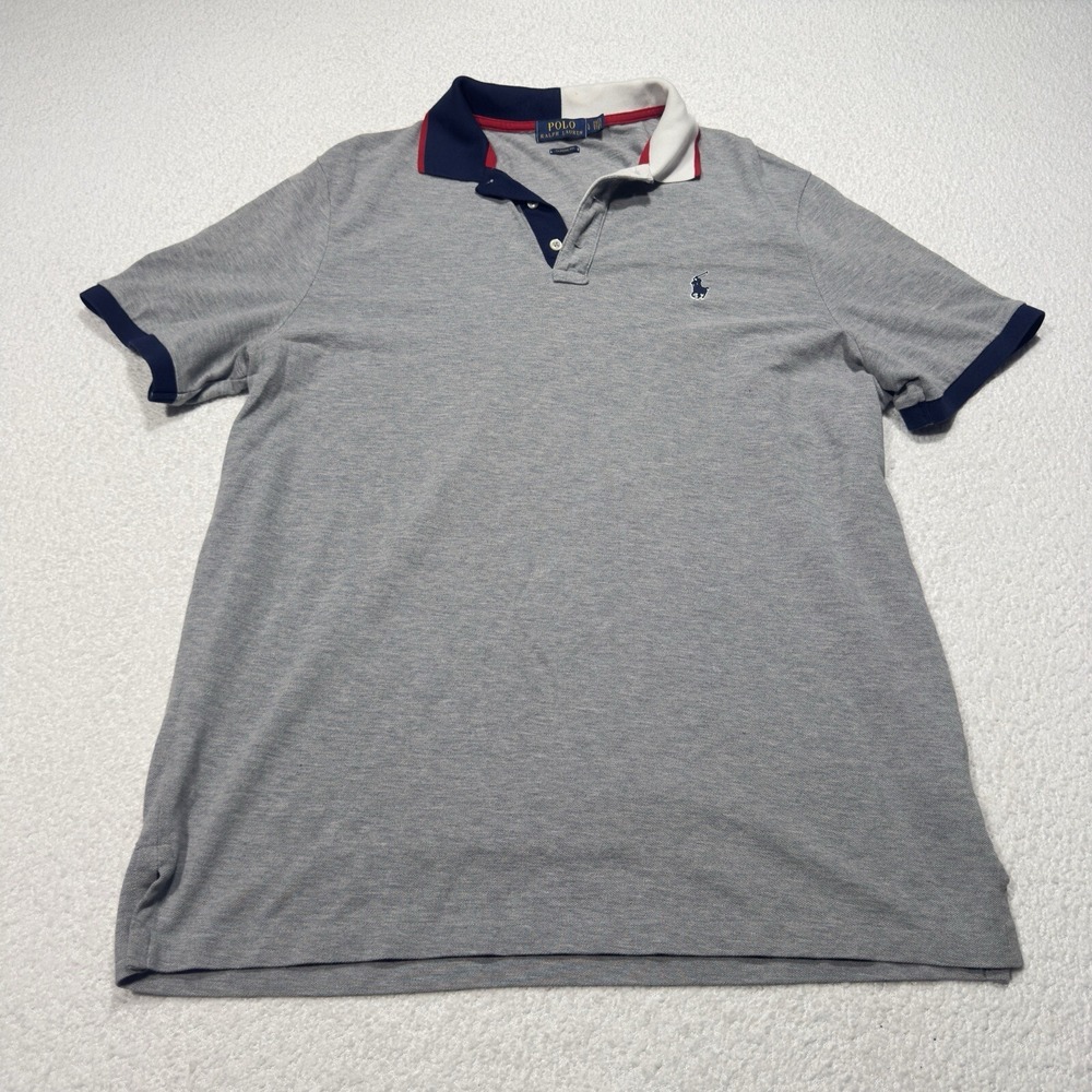 Polo Ralph Lauren Men's Shirt Polo Grey Spell Out Collar Classic Fit Sz Large